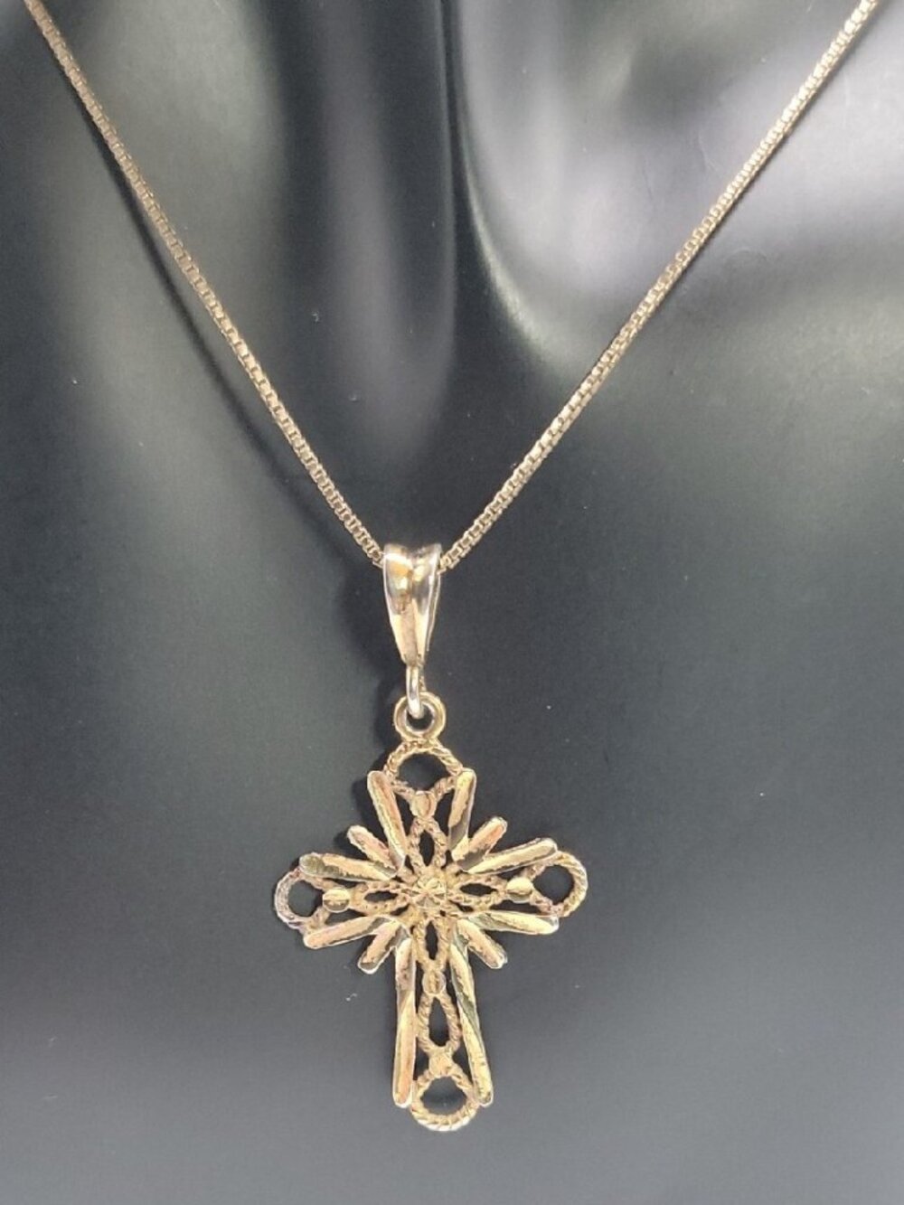 Danecraft Sterling Silver Vermeil Diamond-Cut Cross Pendant Necklace RJ 925 18"